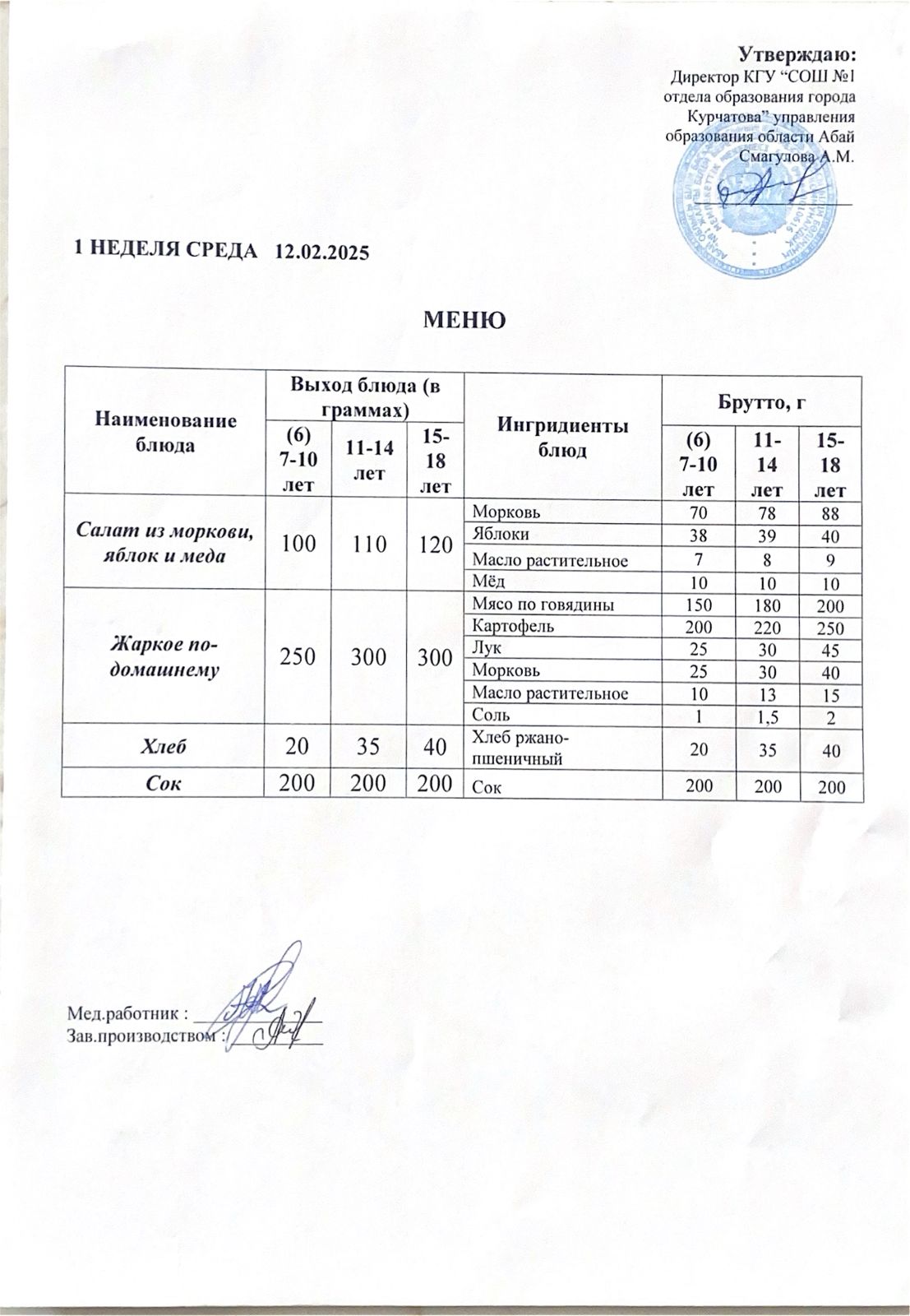 Меню