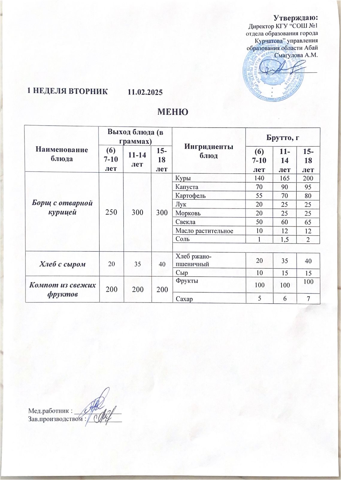 Меню